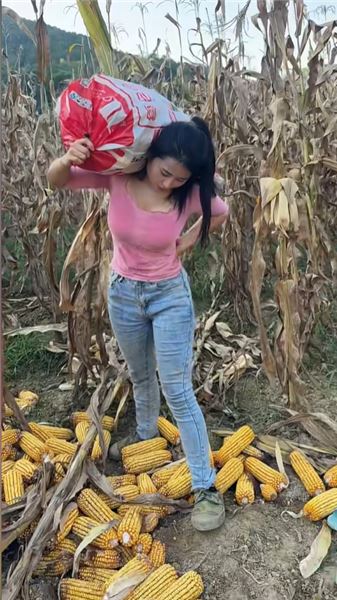 我多抗一包，爺爺就少抗一包，扎根在田地里干活的農村姑娘